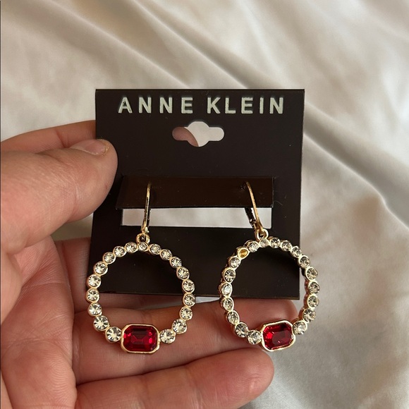 Anne Klein Gold-Tone Earrings with Red and Clear Crystals - Picture 1 of 2